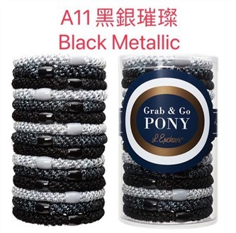 【質本嚴】美國正品L.Erickson 粗款髮圈 名牌髮圈 桶裝 15入 A11 黑銀璀璨 Black Metallic