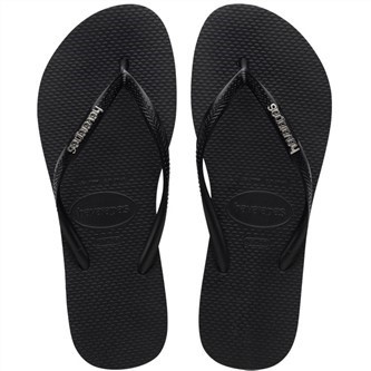 【HAVAIANAS】Slim logo metallic/黑底銀扣